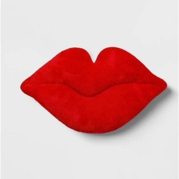Lips Forever Oversized Red Lip Shaped Accent Pillow w/ Velvet Exterior 10" x 17" - Picture 1 of 3